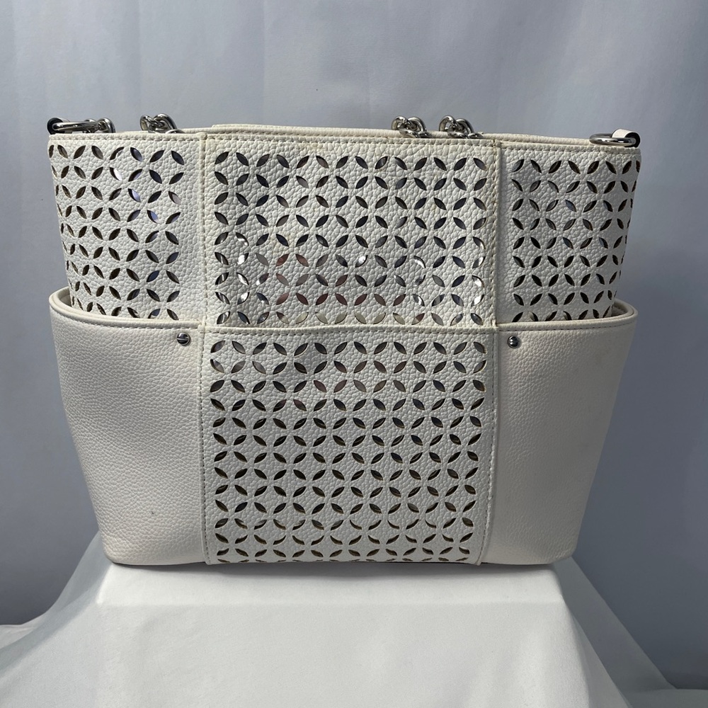 Dana Buchman White Laser-Cut Tote Bag - Picture 4 of 16